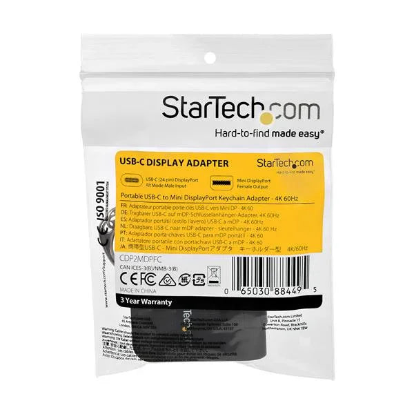 STARTECH Compact USB C to Mini DisplayPort Adapter - 8K 60Hz|4K USB-C to mDP 1.4 Video Converter w|Keychain Ring - USB Type-C DP Alt Mode (HBR3 HDR DSC) to mDP Monitor - TB3 Compatible (CDP2MDPFC) (CDP2MDPFC)