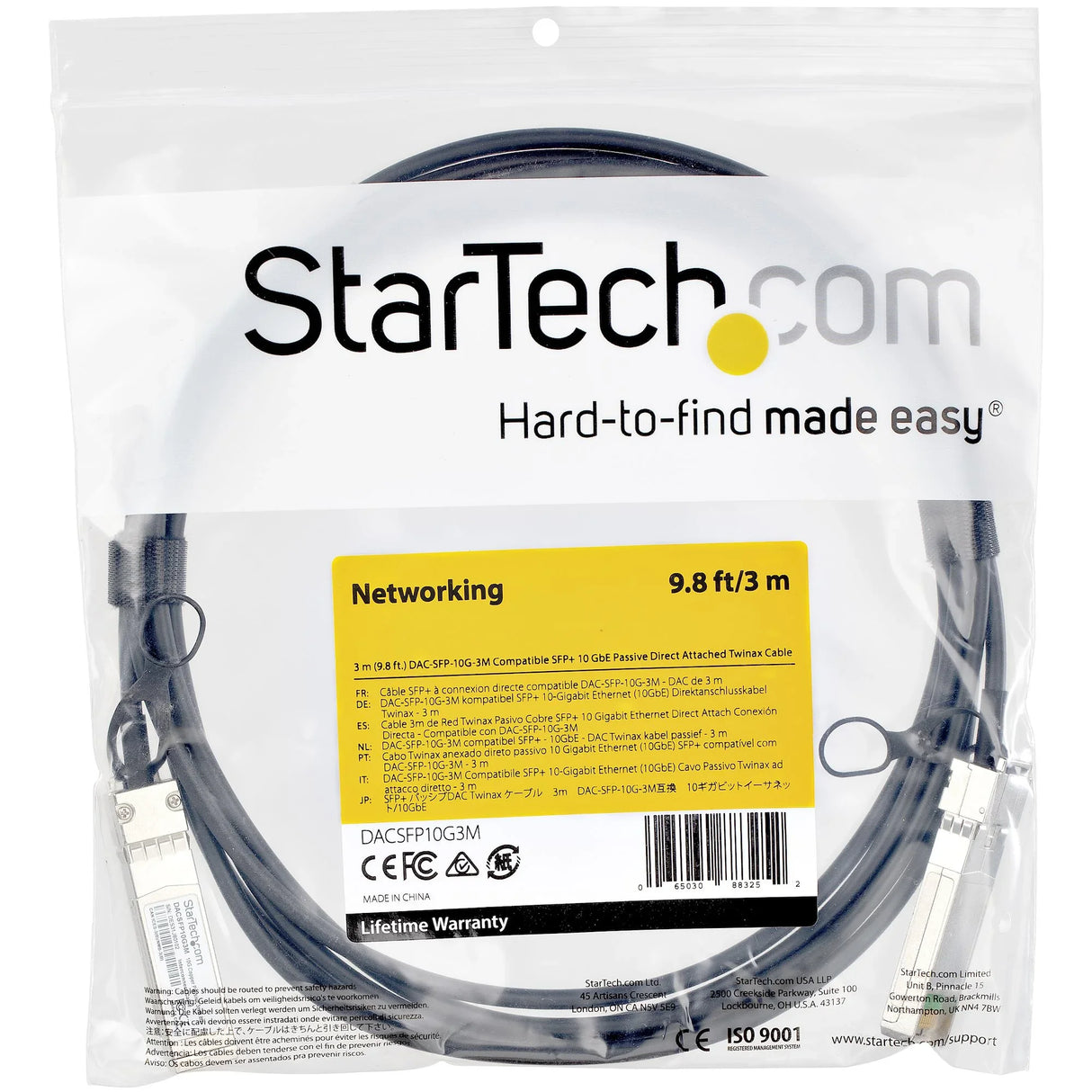 STARTECH Dell EMC DAC-SFP-10G-3M Compatible 3m 10G SFP+ to SFP+ Direct Attach Cable Twinax - 10GbE SFP+ Copper DAC 10 Gbps Low Power Passive Mini GBIC|Transceiver Module DAC (DACSFP10G3M) (DACSFP10G3M)