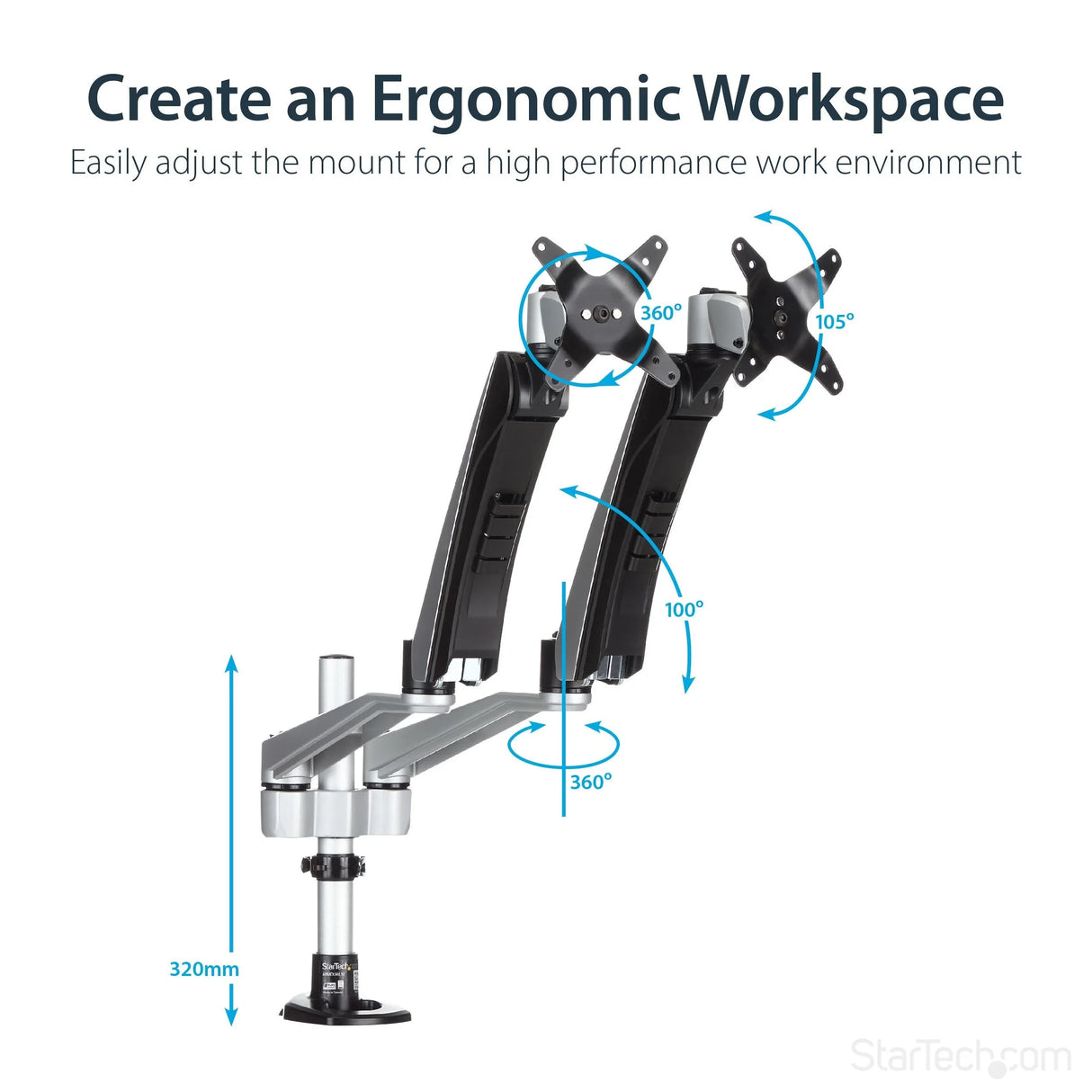 STARTECH Desk Mount Dual Monitor Arm - Full Motion - Premium Dual Monitor Stand - For up to 30” VESA Monitors - Tool-less (ARMDUAL30) (ARMDUAL30)