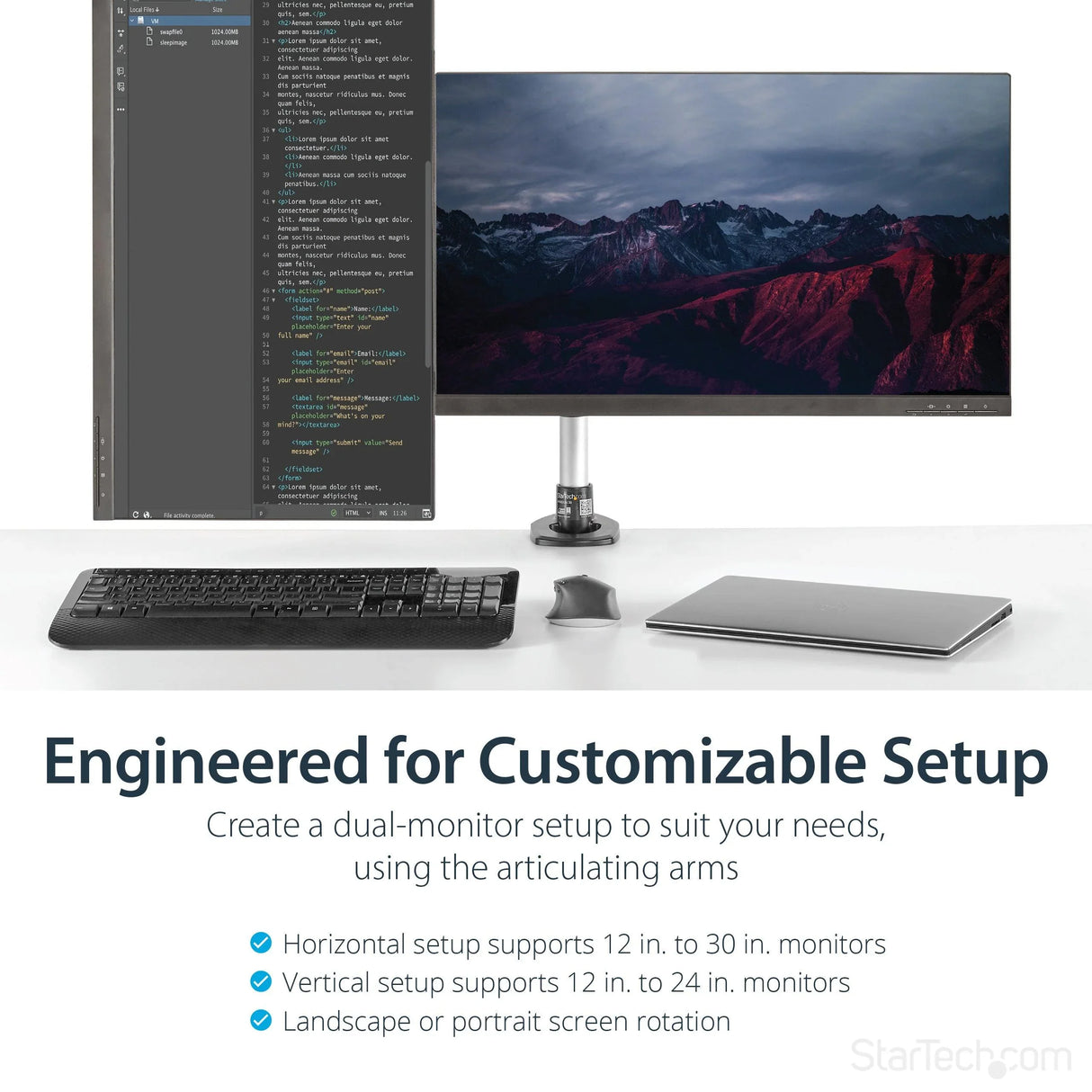 STARTECH Desk Mount Dual Monitor Arm - Full Motion - Premium Dual Monitor Stand - For up to 30” VESA Monitors - Tool-less (ARMDUAL30) (ARMDUAL30)
