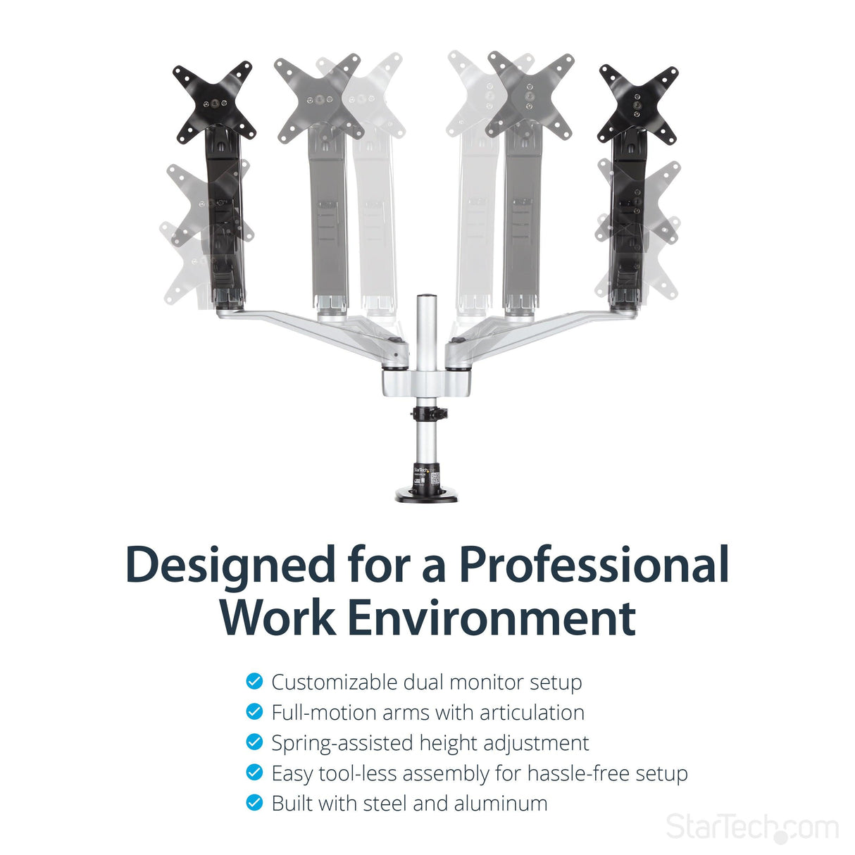 STARTECH Desk Mount Dual Monitor Arm - Full Motion - Premium Dual Monitor Stand - For up to 30” VESA Monitors - Tool-less (ARMDUAL30) (ARMDUAL30)