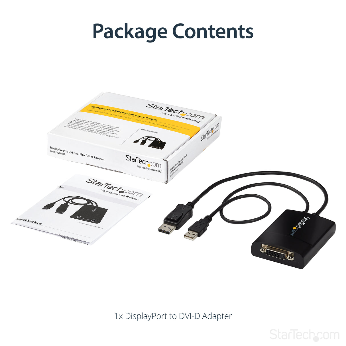 STARTECH DisplayPort to DVI Dual Link Active Adapter - DisplayPort to DVI-D Adapter Video Converter 2560x1600 60Hz - DP 1.2 to DVI Monitor - USB Powered - Latching DP Connector (DP2DVID2) (DP2DVID2)