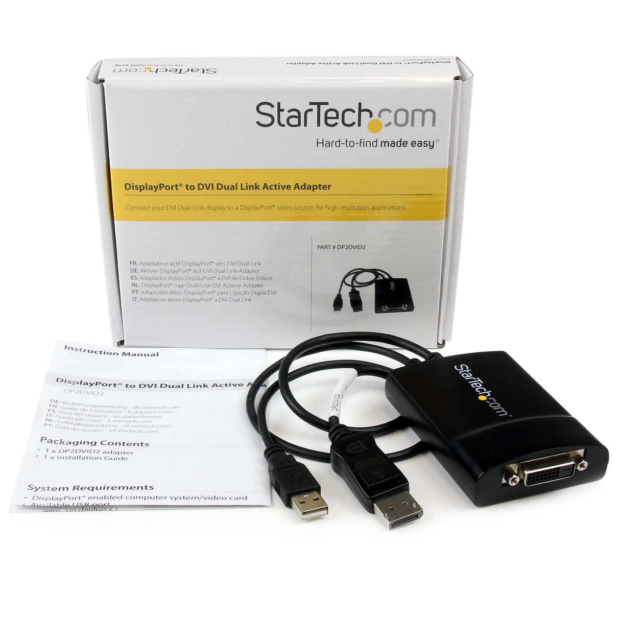 STARTECH DisplayPort to DVI Dual Link Active Adapter - DisplayPort to DVI-D Adapter Video Converter 2560x1600 60Hz - DP 1.2 to DVI Monitor - USB Powered - Latching DP Connector (DP2DVID2) (DP2DVID2)