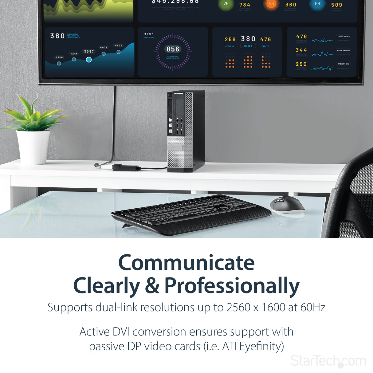 STARTECH DisplayPort to DVI Dual Link Active Adapter - DisplayPort to DVI-D Adapter Video Converter 2560x1600 60Hz - DP 1.2 to DVI Monitor - USB Powered - Latching DP Connector (DP2DVID2) (DP2DVID2)