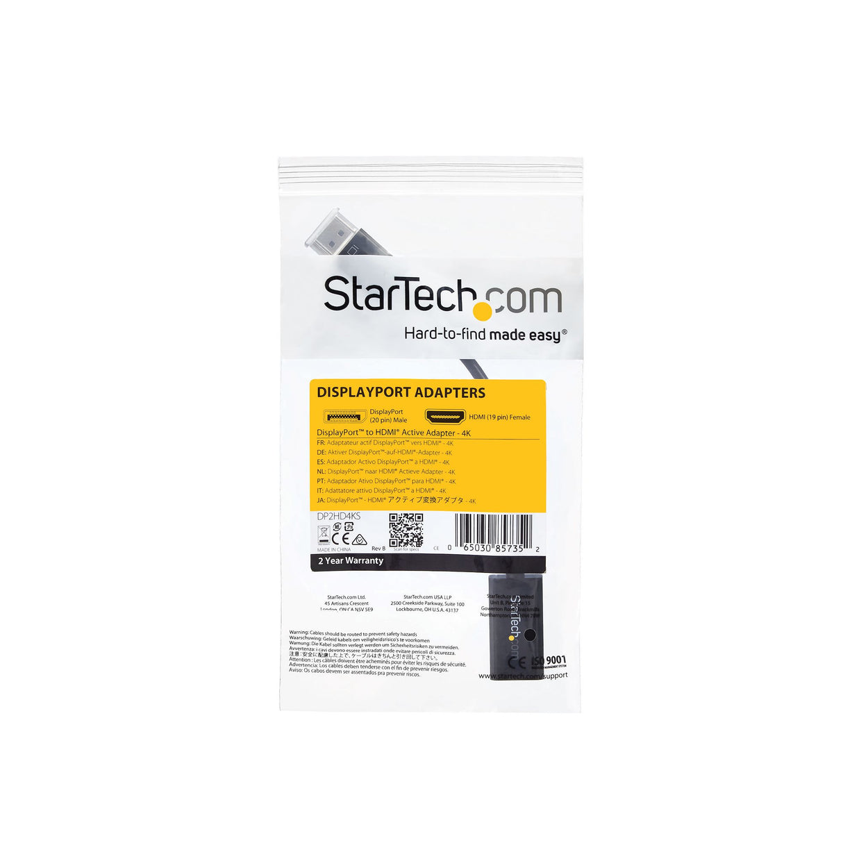 STARTECH DisplayPort to HDMI Adapter - 4K 30Hz Active DisplayPort to HDMI Video Converter - DP to HDMI Monitor|TV|Display Cable Adapter Dongle - Ultra HD DP 1.2 to HDMI 1.4 Adapter (DP2HD4KS) (DP2HD4KS)