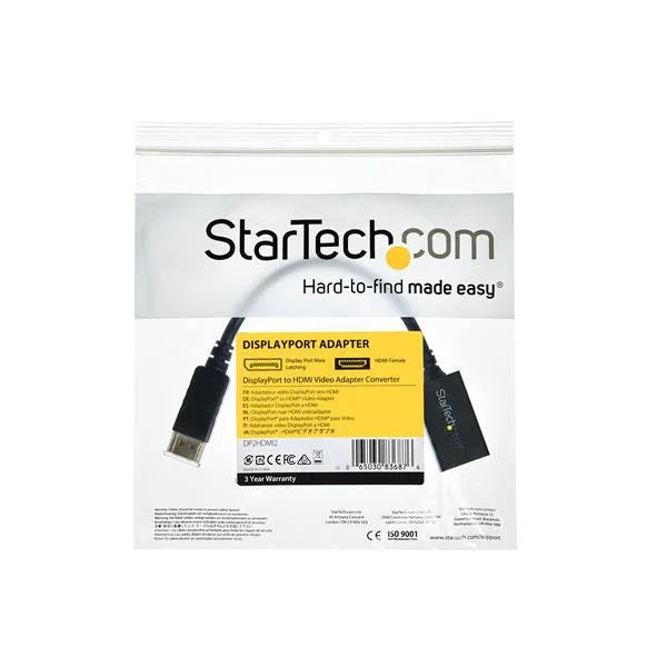 STARTECH DisplayPort to HDMI Adapter - DP 1.2 to HDMI Video Converter 1080p - DP to HDMI Monitor|TV|Display Cable Adapter Dongle - Passive DP to HDMI Adapter - Latching DP Connector (DP2HDMI2) (DP2HDMI2)