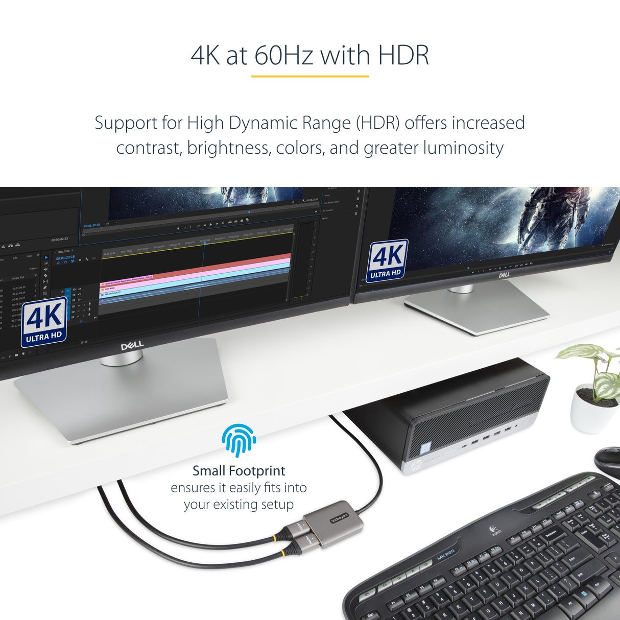 STARTECH DP to Dual HDMI MST HUB - Dual HDMI 4K 60Hz - DisplayPort Multi Monitor Adapter with 1ft | 30cm cable - DP 1.4 Multi Stream Transport Hub | DSC | HBR3 - DP to HDMI Splitter (MST14DP122HD) (MST14DP122HD)