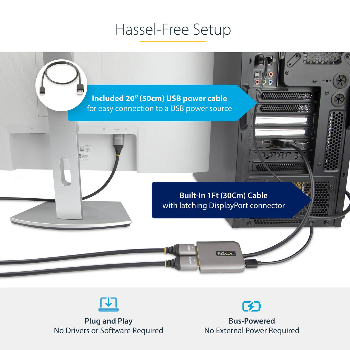 STARTECH DP to Dual HDMI MST HUB - Dual HDMI 4K 60Hz - DisplayPort Multi Monitor Adapter with 1ft | 30cm cable - DP 1.4 Multi Stream Transport Hub | DSC | HBR3 - DP to HDMI Splitter (MST14DP122HD) (MST14DP122HD)