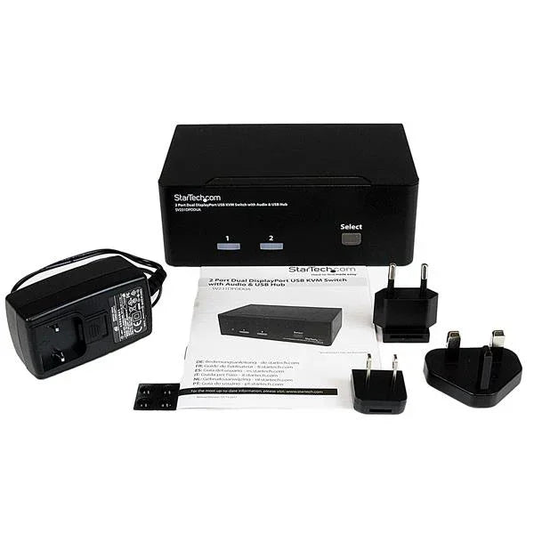 STARTECH Dual Monitor DisplayPort KVM Switch - 2 Port - USB 2.0 Hub - Audio and Microphone - DP KVM Switch (SV231DPDDUA) (SV231DPDDUA)