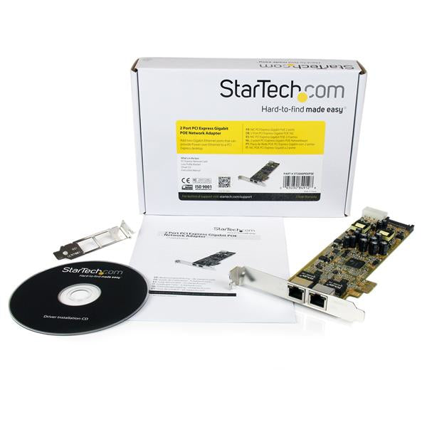 STARTECH Dual Port PCI Express Gigabit Ethernet Network Card Adapter - 2 Port PCIe NIC 10|100|100 Server Adapter with PoE PSE (ST2000PEXPSE)