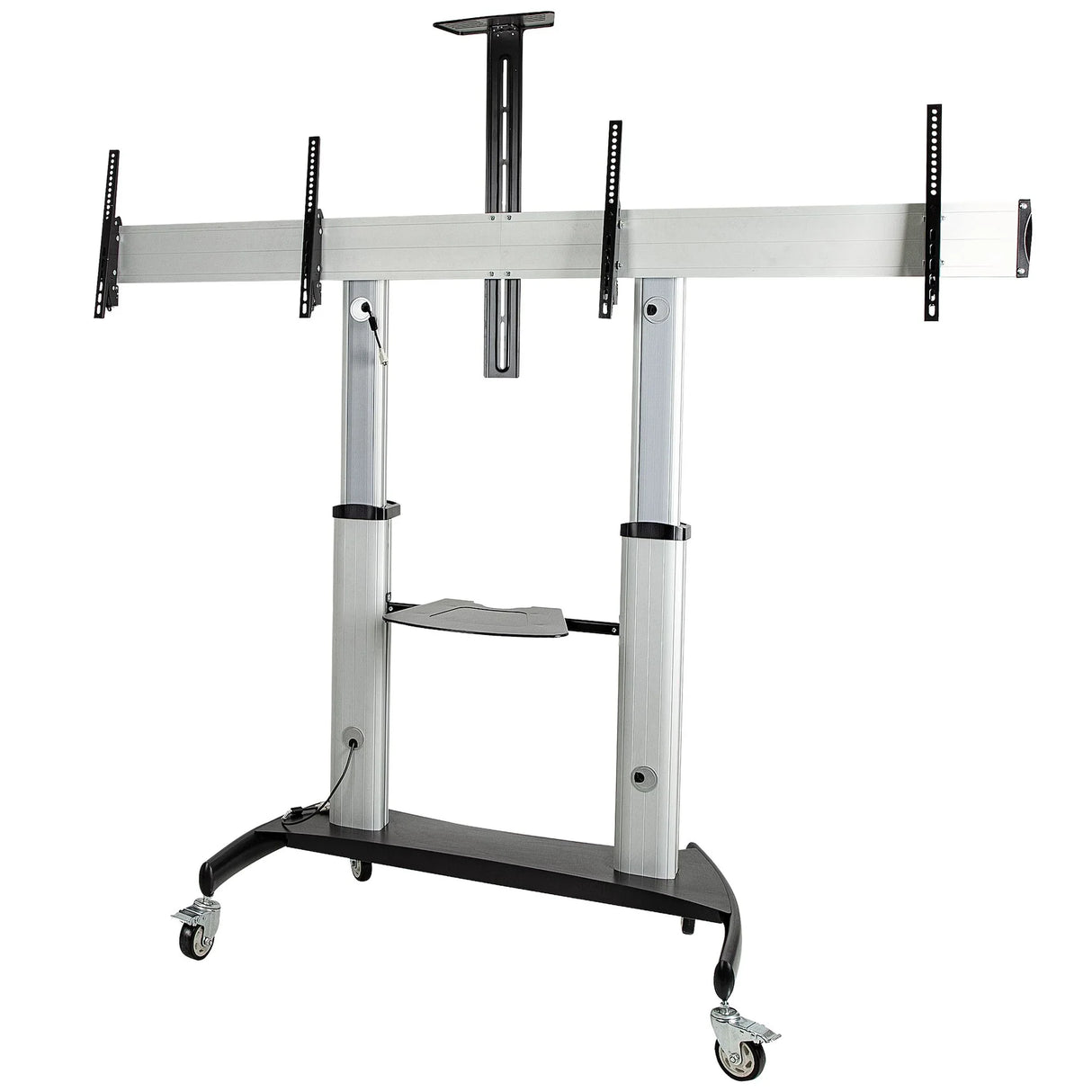 STARTECH Dual TV Cart for 37-60in VESA TVs up to 110lb|50kg each - Height Adjustable TV Mount | Mobile Display Cart w| Equipment Shelves - Rolling TV Cart on Wheels - Rolling TV Stand (STNDMTVDUO) (STNDMTVDUO)