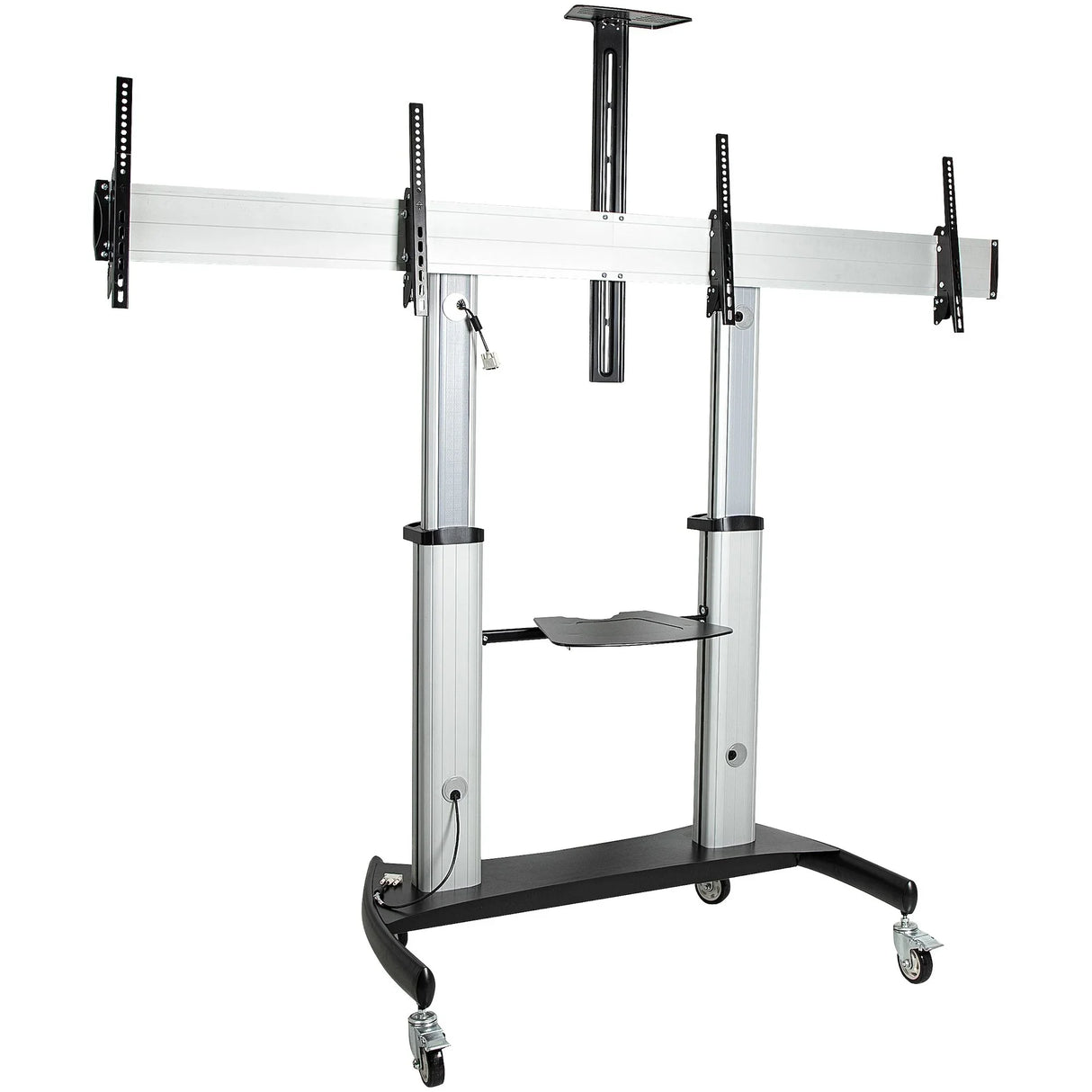 STARTECH Dual TV Cart for 37-60in VESA TVs up to 110lb|50kg each - Height Adjustable TV Mount | Mobile Display Cart w| Equipment Shelves - Rolling TV Cart on Wheels - Rolling TV Stand (STNDMTVDUO) (STNDMTVDUO)