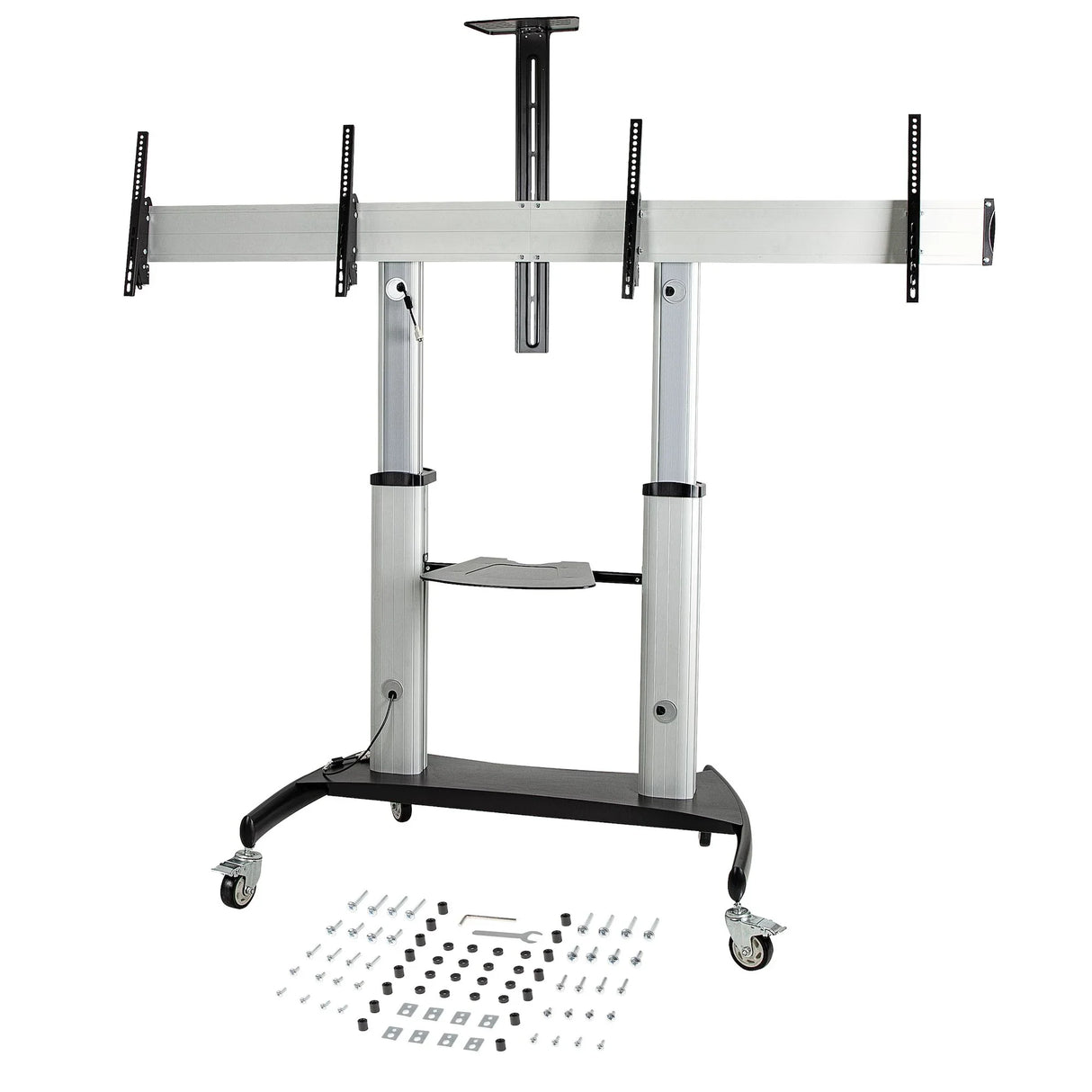 STARTECH Dual TV Cart for 37-60in VESA TVs up to 110lb|50kg each - Height Adjustable TV Mount | Mobile Display Cart w| Equipment Shelves - Rolling TV Cart on Wheels - Rolling TV Stand (STNDMTVDUO) (STNDMTVDUO)
