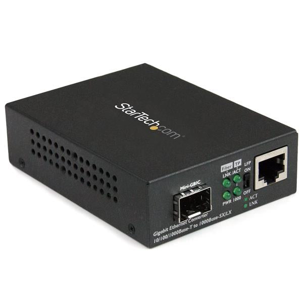 STARTECH Gigabit Ethernet Fiber Media Converter with Open SFP Slot - Supports 10|100|1000 Networks - Copper to Fiber Media Converter (MCM1110SFP)