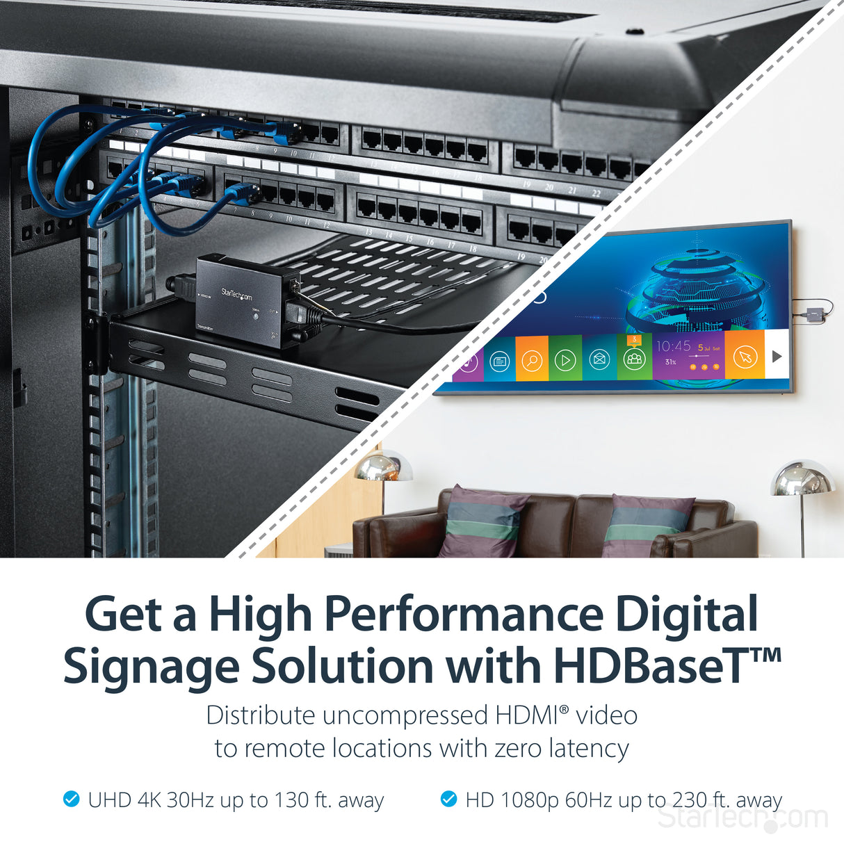 STARTECH HDMI over CAT5e | CAT6 Ethernet Extender with HDBaseT - 4K@115ft | 1080p@230ft - HDMI Video Transmitter and Receiver Kit w| POC (ST121HDBTE) (ST121HDBTE)