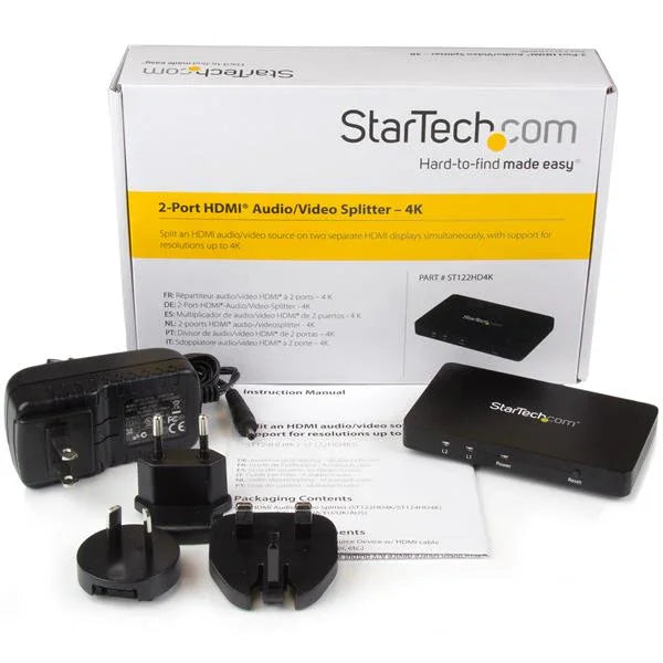 STARTECH HDMI Splitter 1 In 2 Out - 4k 30Hz - 2 Port - Aluminum - HDMI Multi Port - HDMI Audio Splitter (ST122HD4K) (ST122HD4K)