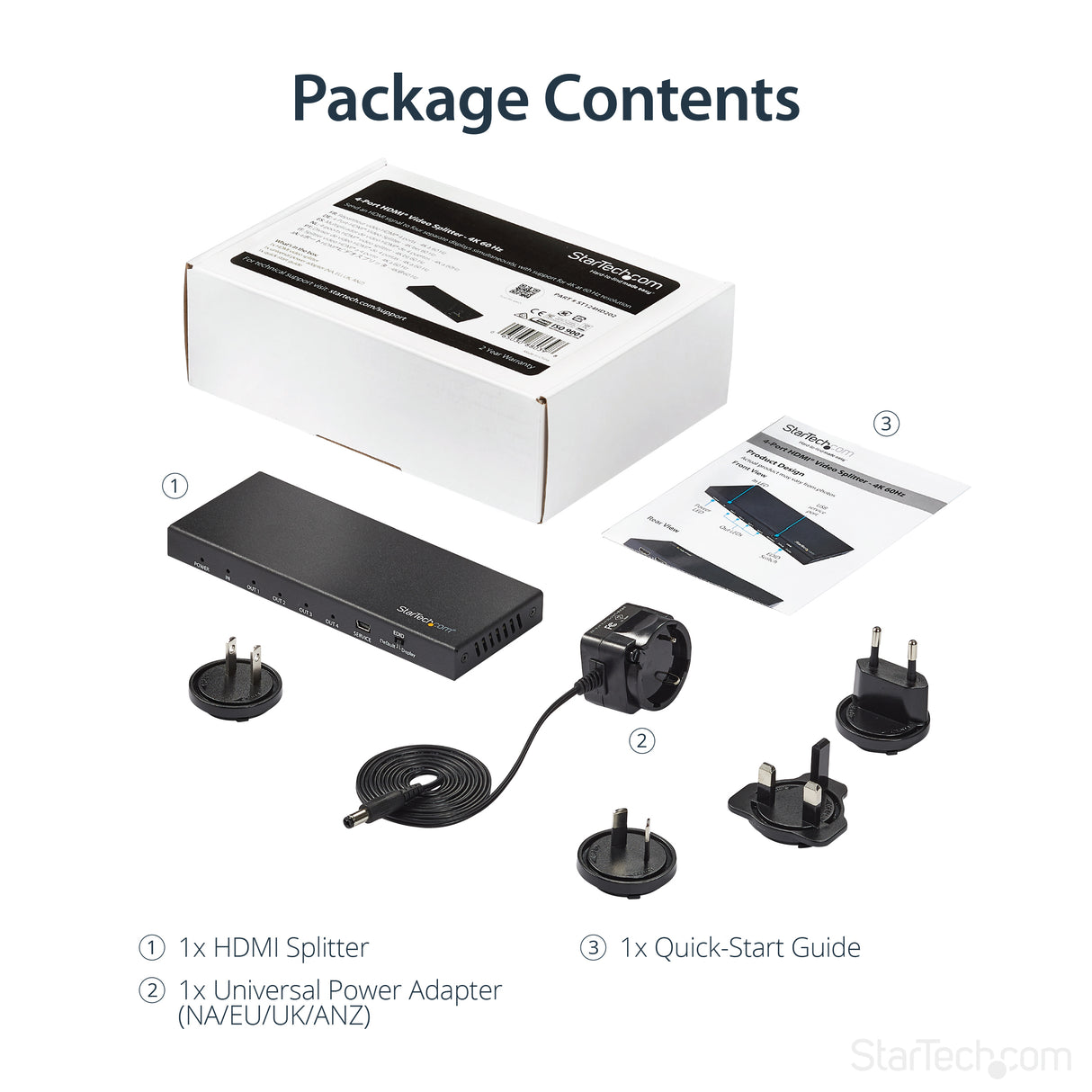 STARTECH HDMI Splitter - 4-Port - 4K 60Hz - HDMI Splitter 1 In 4 Out - 4 Way HDMI Splitter - HDMI Port Splitter (ST124HD202) (ST124HD202)