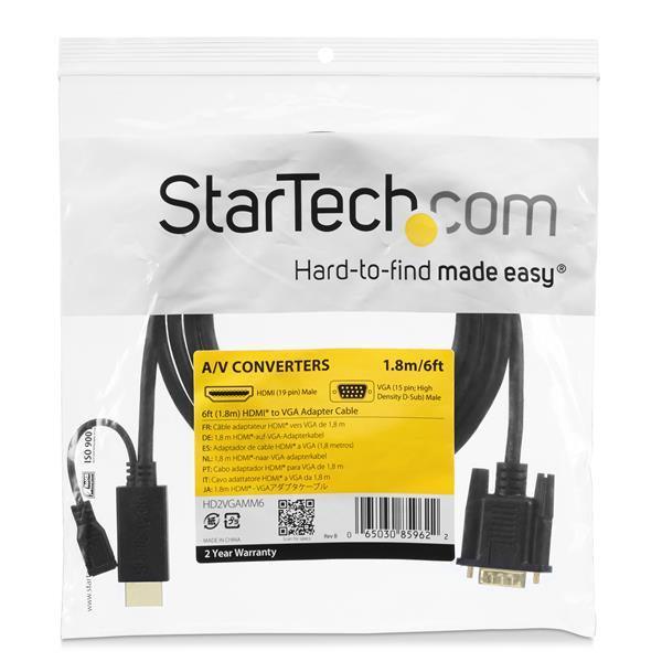 STARTECH HDMI to VGA Cable - 3 ft | 1m - 1080p - - Active HDMI Cable - Monitor Cable - Computer Cable (HD2VGAMM3)