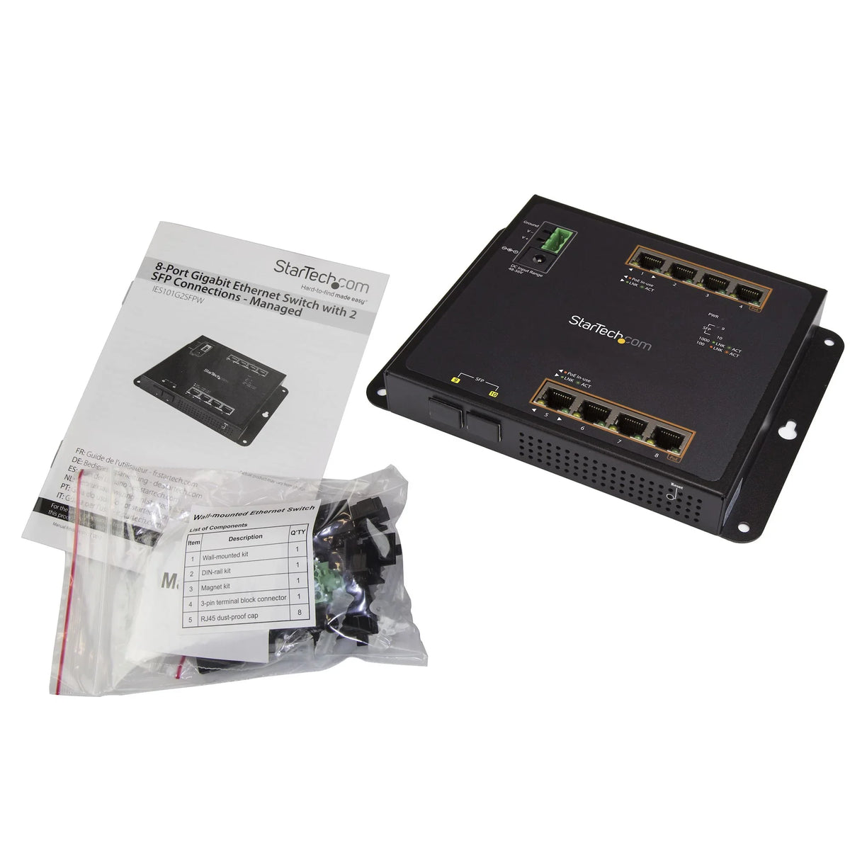 STARTECH Industrial 8 Port Gigabit PoE+ Switch w|2 SFP MSA Slots - 30W - Layer|L2 Switch Hardened GbE Managed - Rugged High Power Gigabit Ethernet Network Switch IP-30|-40 C to 75 C (IES101GP2SFW) (IES101GP2SFW)