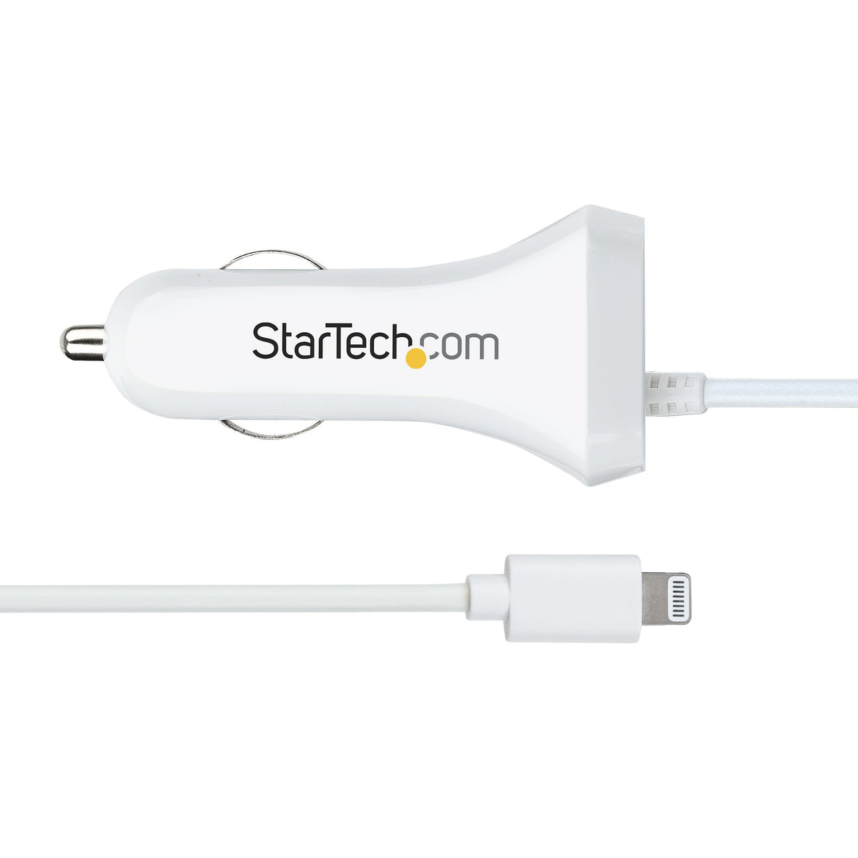 STARTECH Lightning Car Charger with Coiled Cable | 1m Coiled Lightning Cable | 12W | White | 2 Port USB Car Charger Adapter for Phones and Tablets | Dual Device In Car iPhone Charger (USBLT2PCARW2) (USBLT2PCARW2)