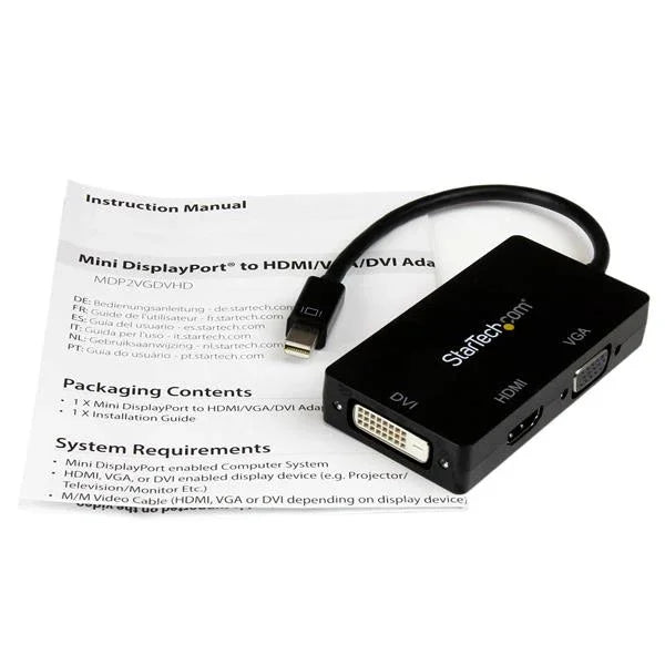 STARTECH Mini DisplayPort Adapter - 3-in-1 - 1080p - Monitor Adapter - Mini DP to HDMI | VGA | DVI Adapter Hub (MDP2VGDVHD)