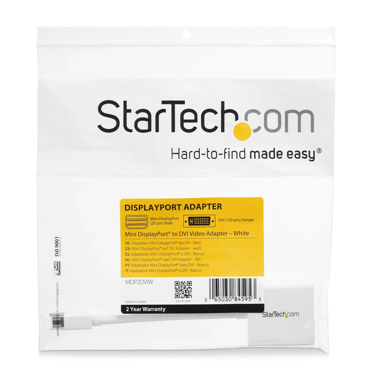 STARTECH Mini DisplayPort to DVI Adapter - Mini DP to DVI-D Converter - 1080p Video - mDP or Thunderbolt 1|2 Mac|PC to DVI Monitor - mDP 1.2 to DVI Single-Link Adapter Dongle - White (MDP2DVIW) (MDP2DVIW)