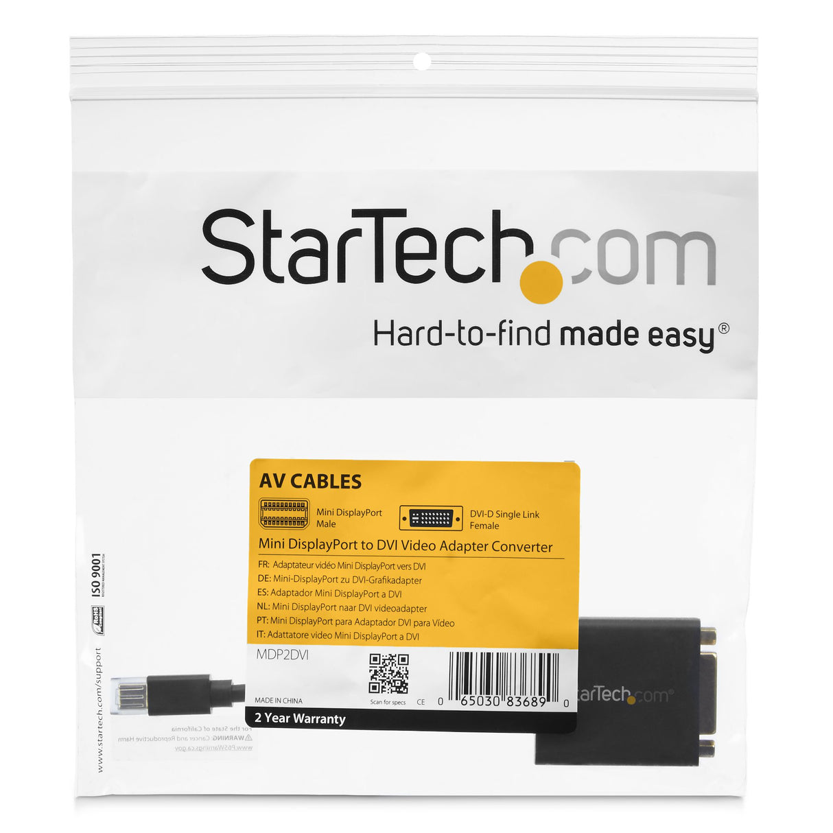 STARTECH Mini DisplayPort to DVI Adapter - Mini DP to DVI-D Converter - 1080p Video - VESA Certified - mDP or Thunderbolt 1|2 Mac|PC to DVI Monitor - mDP 1.2 to DVI Single-Link Dongle (MDP2DVI) (MDP2DVI)