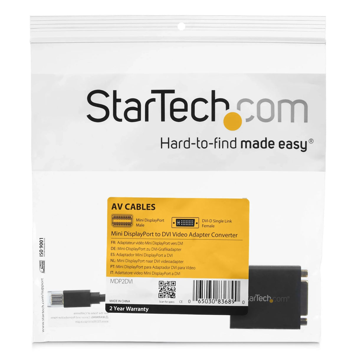 STARTECH Mini DisplayPort to DVI Adapter - Mini DP to DVI-D Converter - 1080p Video - VESA Certified - mDP or Thunderbolt 1|2 Mac|PC to DVI Monitor - mDP 1.2 to DVI Single-Link Dongle (MDP2DVI) (MDP2DVI)