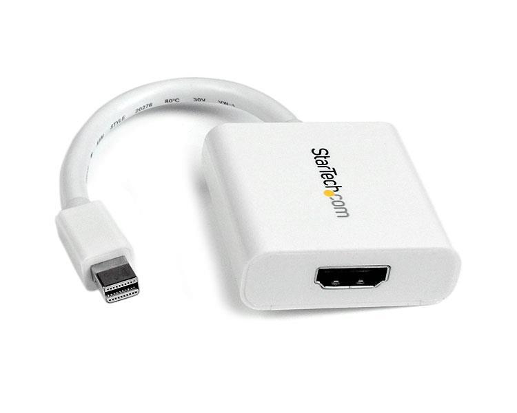 STARTECH Mini DisplayPort to HDMI Adapter - mDP to HDMI Video Converter - 1080p - Mini DP or Thunderbolt 1|2 Mac|PC to HDMI Monitor|Display|TV - Passive mDP 1.2 to HDMI Dongle - White (MDP2HDW) (MDP2HDW)