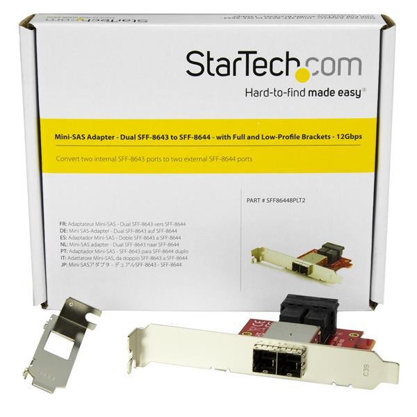 STARTECH Mini-SAS Adapter - Dual SFF-8643 to SFF-8644 - with Full and Low-Profile Brackets - 12Gbps (SFF86448PLT2)