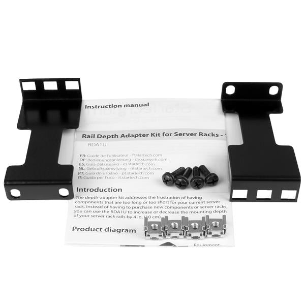 STARTECH Rail Depth Adapter Kit for Server Racks - 4 in. (10 cm) Rack Extender - 1U (RDA1U)