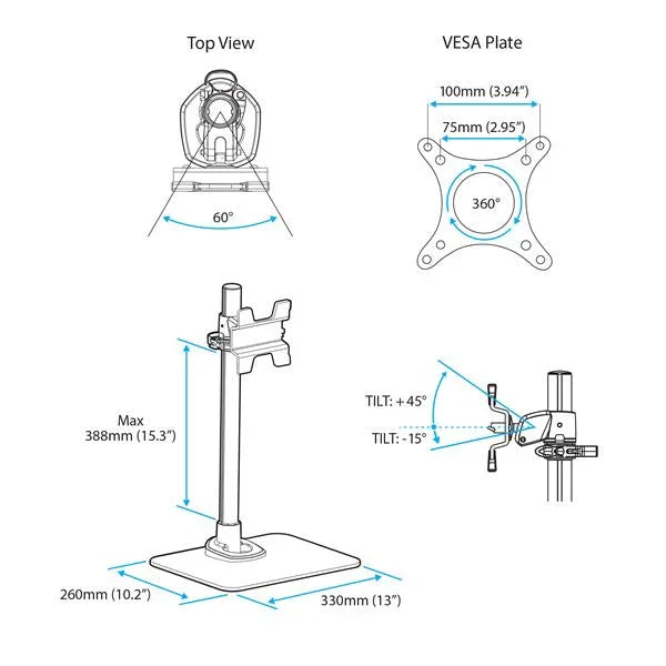 STARTECH Single Monitor Stand - Silver - VESA Mount - Monitor Arm Desk Stand - Computer Monitor Stand (ARMPIVSTND) (ARMPIVSTND)