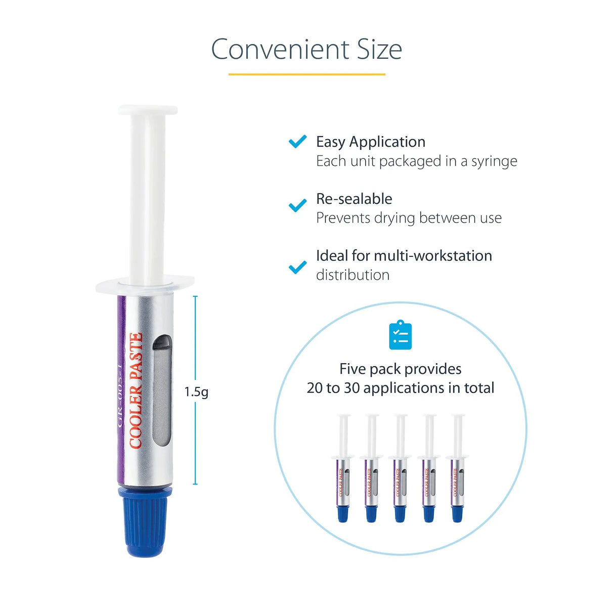 STARTECH Thermal Paste | Metal Oxide Compound | Pack of 5 Re-sealable Syringes (1.5g | each) | CPU|GPU Thermal Grease Paste (SILV5-THERMAL-PASTE) (SILV5-THERMAL-PASTE)