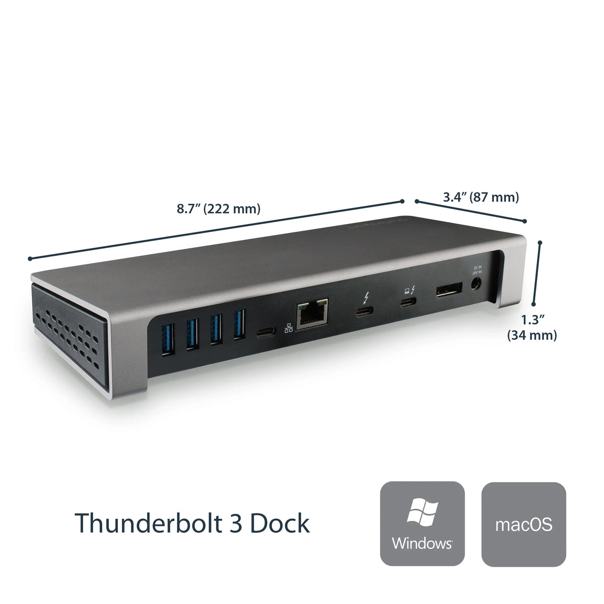 STARTECH TB3DOCK2DPPD – Thunderbolt 3 / 85W PD / DisplayPort / 6x USB-A / Ethernet – Docking Station