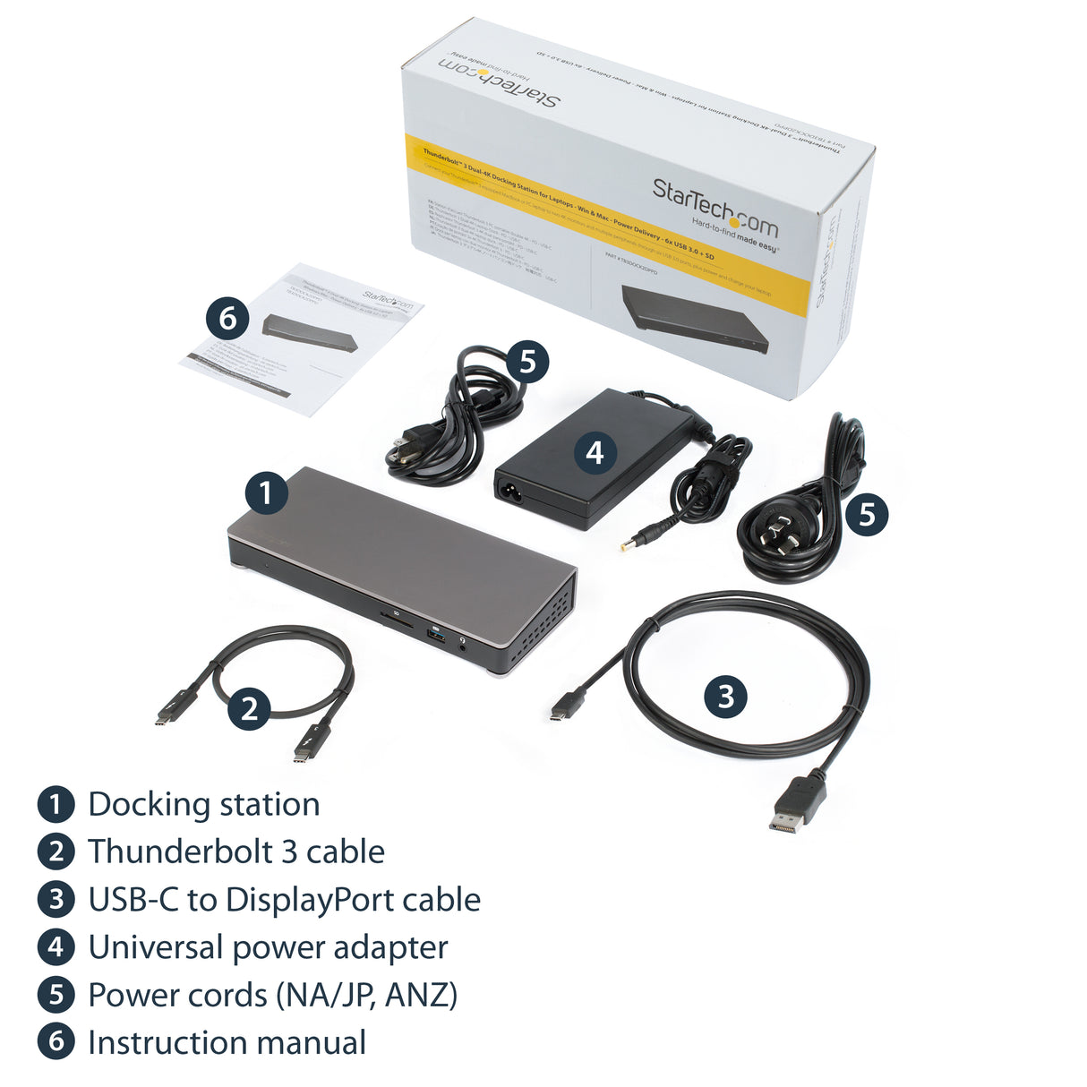 STARTECH Thunderbolt 3 Dock - Dual Monitor 4K 60Hz TB3 Laptop Docking Station with DisplayPort - 85W Power Delivery Charging - 6-Port USB 3.0 Hub | SD 4.0 | GbE | Audio | Windows & Mac (TB3DOCK2DPPD) (TB3DOCK2DPPD)