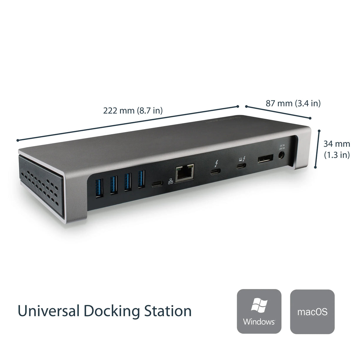 STARTECH TB3DOCK2DPPD – Thunderbolt 3 / 85W PD / DisplayPort / 6x USB-A / Ethernet – Docking Station