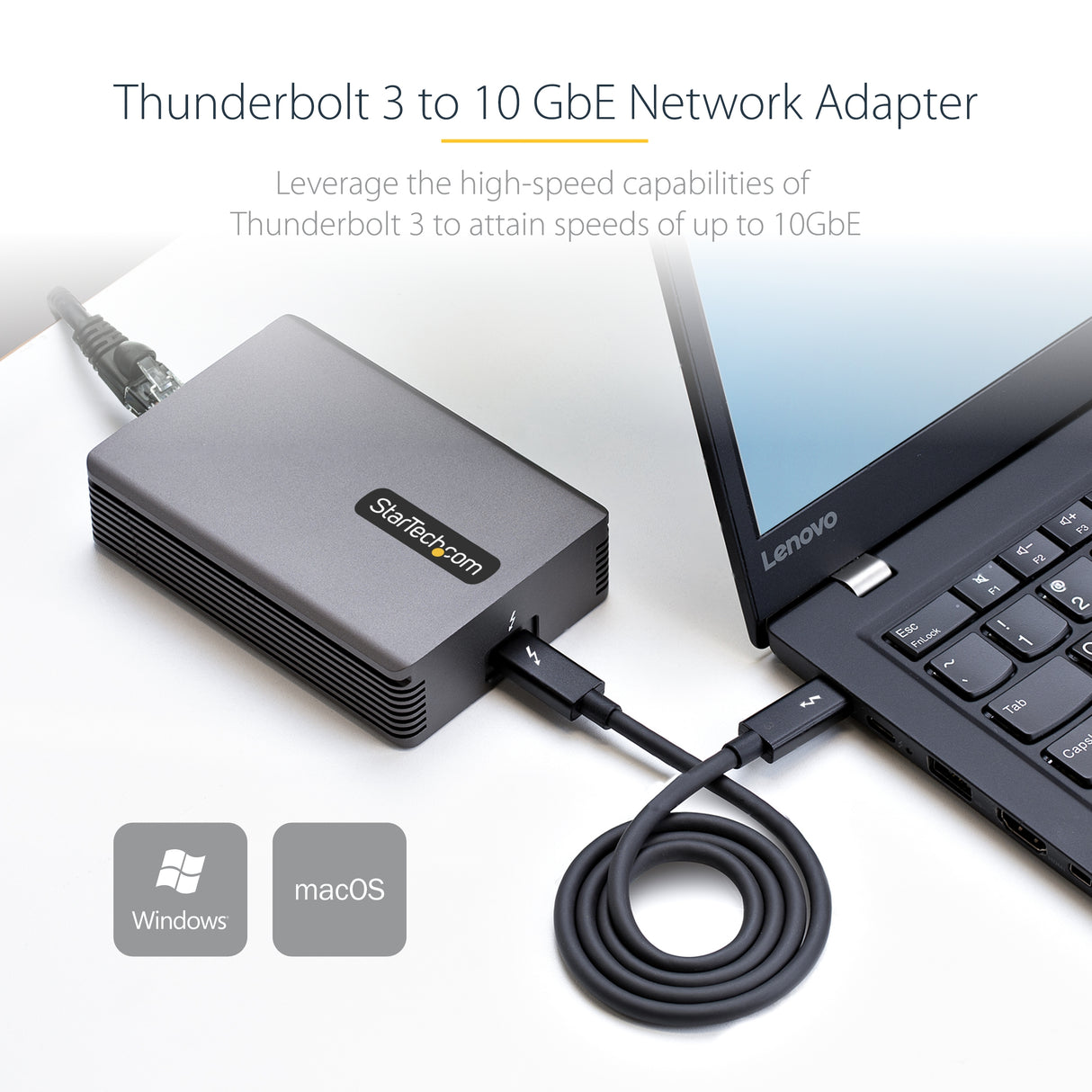 STARTECH Thunderbolt 3 to Ethernet Adapter | 10GbE | Multi-Gigabit | Thunderbolt 3 to RJ45 Network Adapter | 10GBASE-T|5-2.5GBASE-T NIC | 10G Network Adapter w| TB3-Certified Cable | Win|Mac (TB310G2) (TB310G2)