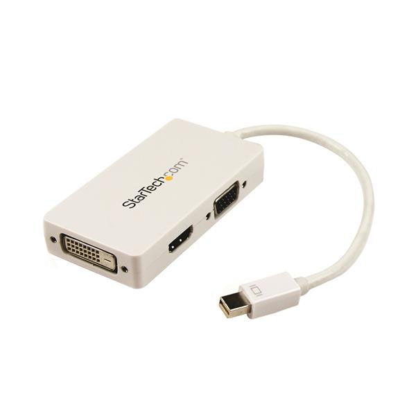 STARTECH Travel A|V Adapter: 3-in-1 Mini DisplayPort to VGA DVI or HDMI Converter - White (MDP2VGDVHDW)