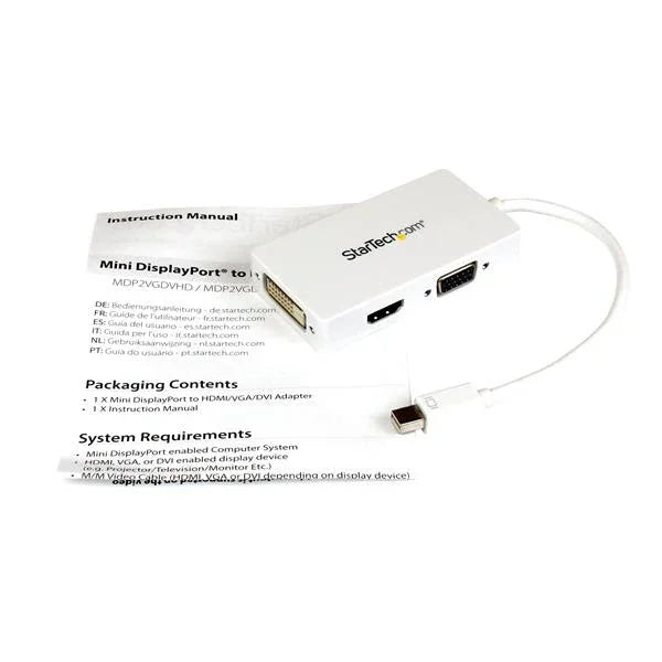 STARTECH Travel A|V Adapter: 3-in-1 Mini DisplayPort to VGA DVI or HDMI Converter - White (MDP2VGDVHDW)