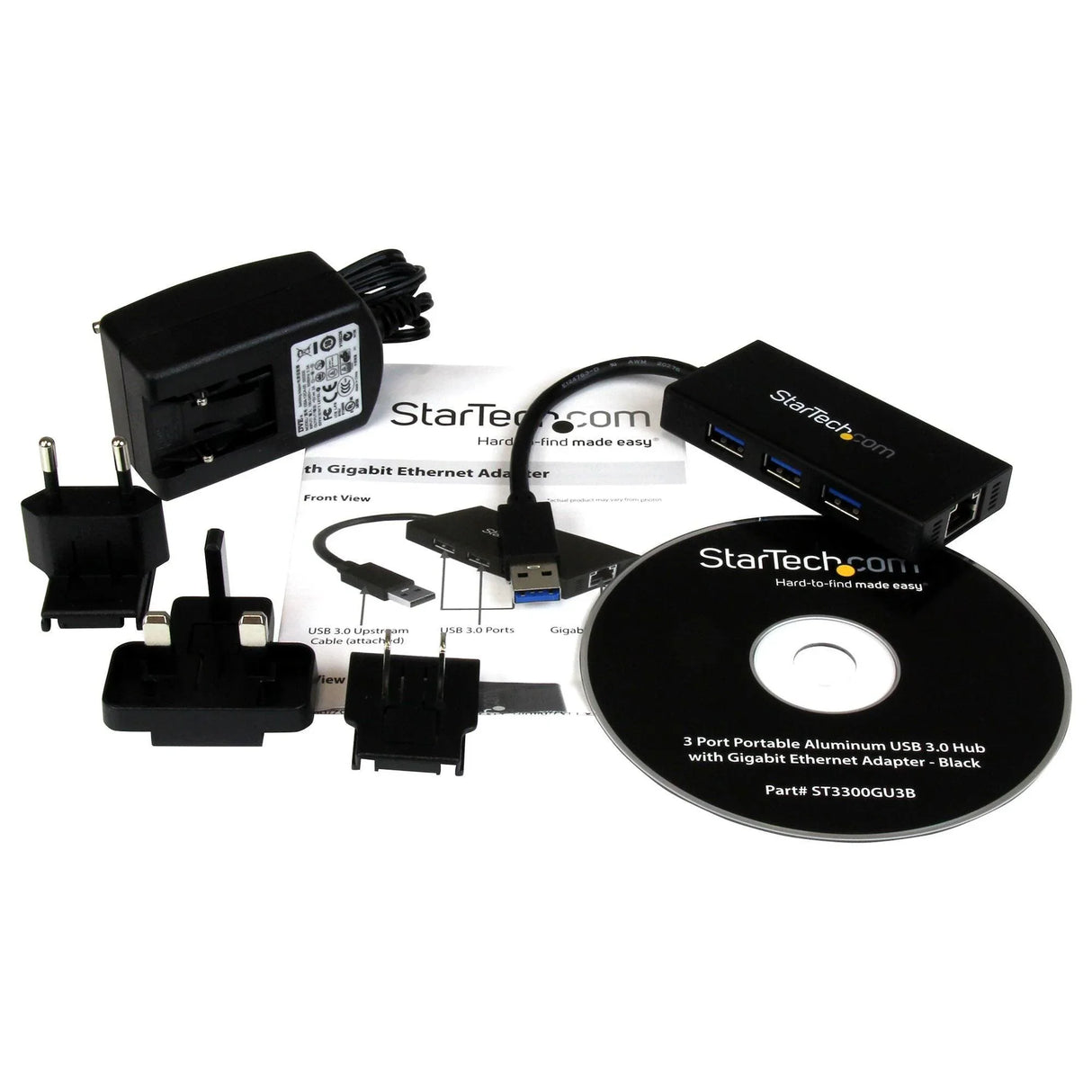 STARTECH USB 3.0 Hub with Gigabit Ethernet Adapter - 3 Port - NIC - USB Network | LAN Adapter | Windows & Mac Compatible (ST3300GU3B) (ST3300GU3B)
