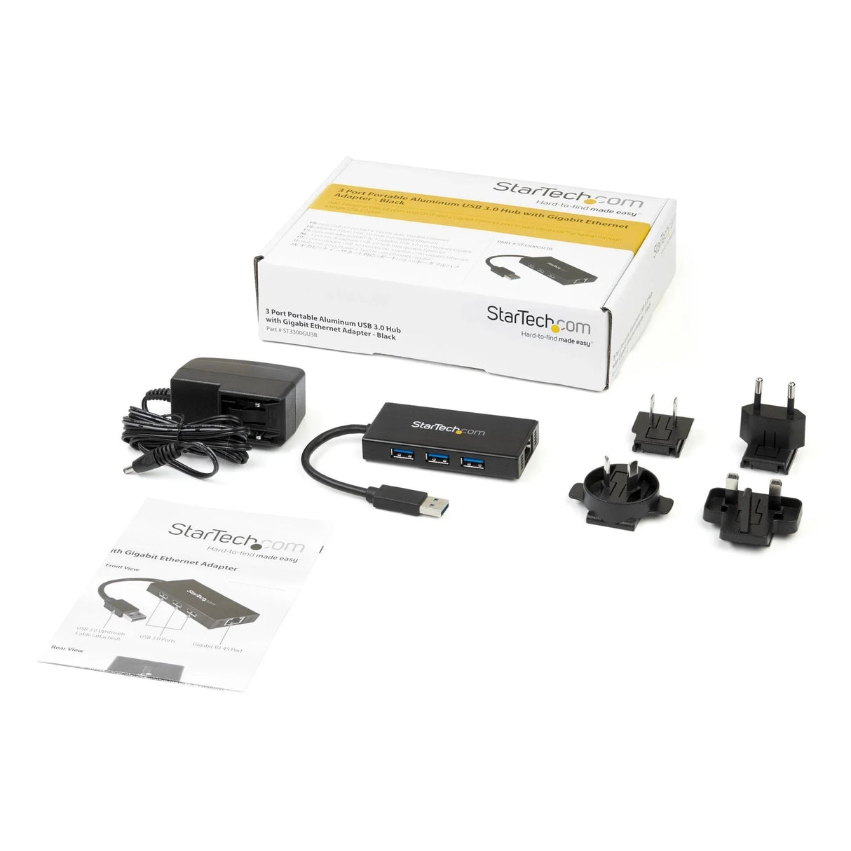 STARTECH USB 3.0 Hub with Gigabit Ethernet Adapter - 3 Port - NIC - USB Network | LAN Adapter | Windows & Mac Compatible (ST3300GU3B) (ST3300GU3B)