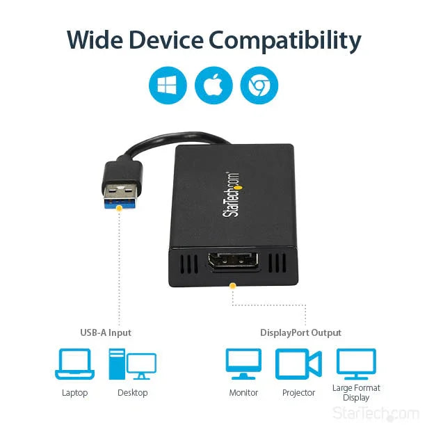 STARTECH USB 3.0 to DisplayPort Adapter 4K Ultra HD | DisplayLink Certified | Video Converter w| External Graphics Card - Mac & Windows (USB32DP4K) (USB32DP4K)