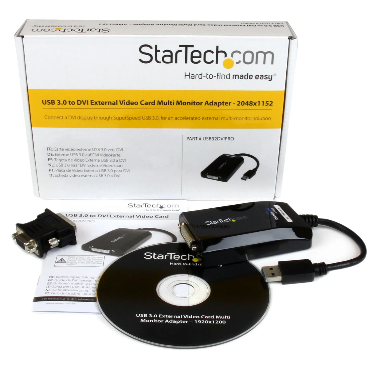 STARTECH USB 3.0 to DVI | VGA Adapter - 2048x1152 - External Video & Graphics Card - Dual Monitor Display Adapter Cable - Supports Mac & Windows (USB32DVIPRO) (USB32DVIPRO)