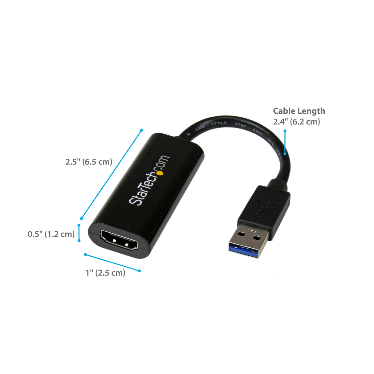 STARTECH USB 3.0 to HDMI Adapter - 1080p (1920x1200) - Slim|Compact USB Type-A to HDMI Display Adapter Converter for Monitor - External Video & Graphics Card - Black | Windows Only (USB32HDES) (USB32HDES)