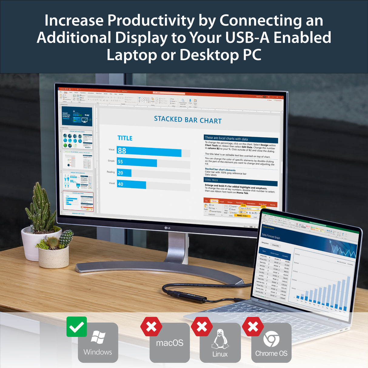 STARTECH USB 3.0 to HDMI Adapter - 1080p (1920x1200) - Slim|Compact USB Type-A to HDMI Display Adapter Converter for Monitor - External Video & Graphics Card - Black | Windows Only (USB32HDES) (USB32HDES)