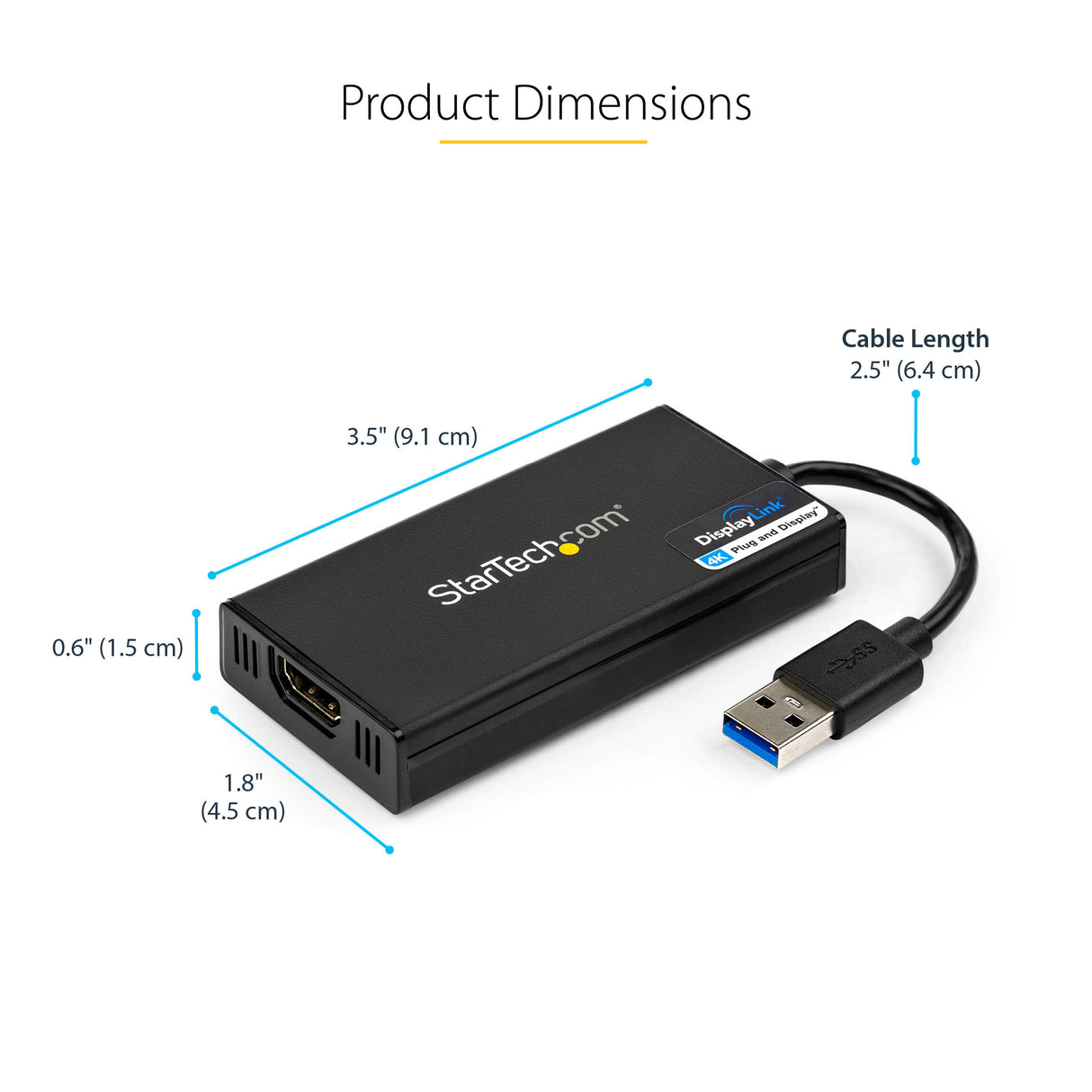 STARTECH USB 3.0 to HDMI Adapter - 4K 30Hz Ultra HD - DisplayLink Certified - USB Type-A to HDMI Display Adapter Converter for Monitor - External Video & Graphics Card - Mac & Windows (USB32HD4K) (USB32HD4K)