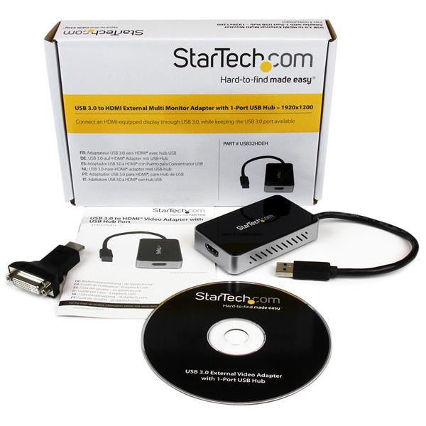 STARTECH USB 3.0 to HDMI & DVI Adapter with 1x USB Port - External Video & Graphics Card Adapter - Dual Monitor Hub - Supports Windows (USB32HDEH) (USB32HDEH)