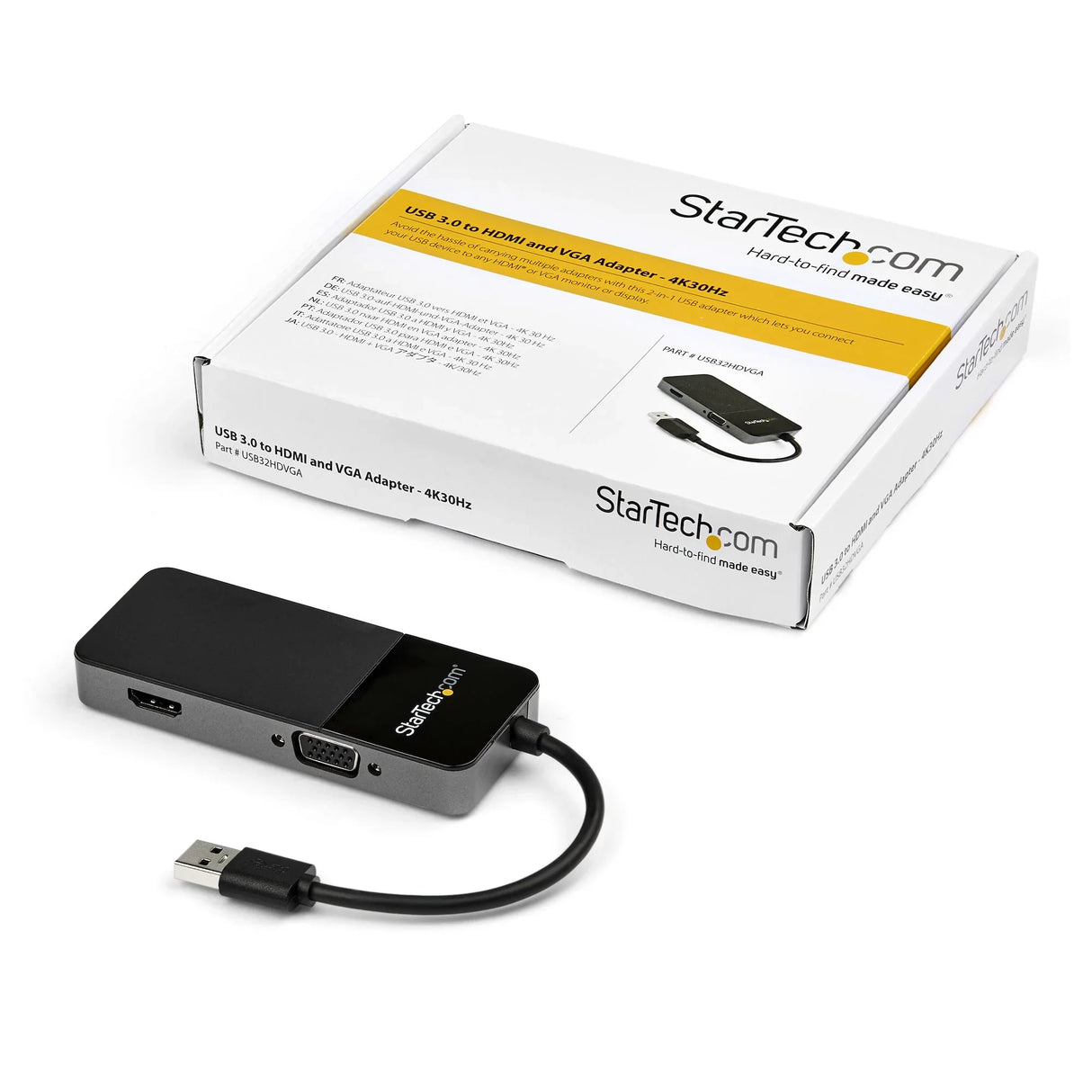 STARTECH USB 3.0 to HDMI and VGA Adapter - 4K|1080p USB Type-A Dual Monitor Multiport Adapter Converter - External Video Graphics Card for Multiple Screens - Multi Display USB Adapter (USB32HDVGA) (USB32HDVGA)