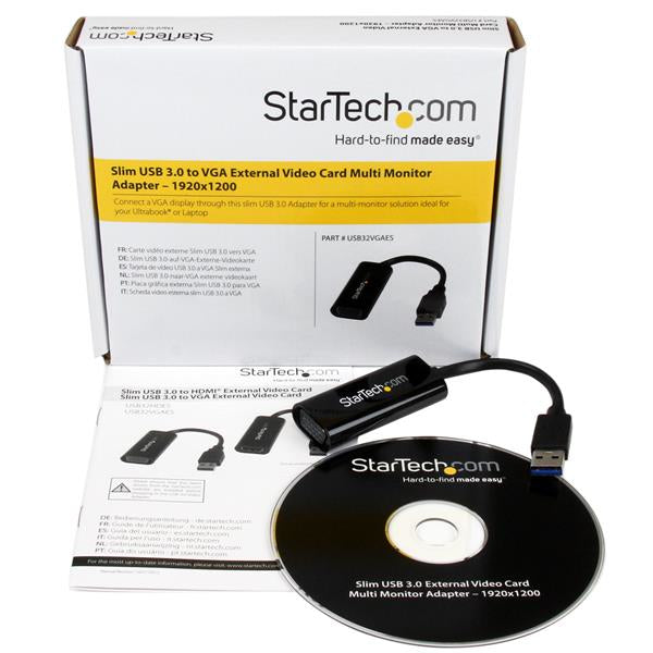 STARTECH USB 3.0 to VGA Adapter - Slim Design - 1920x1200 - External Video & Graphics Card - Dual Monitor Display Adapter - Supports Windows (USB32VGAES) (USB32VGAES)