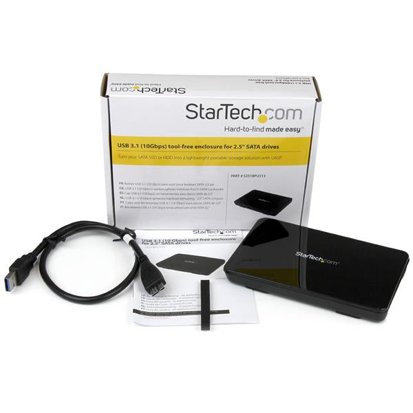 STARTECH USB 3.1 (10Gbps) Tool-free Enclosure for 2.5” SATA Drives - Ultra-fast | Portable Data Storage - Lightweight Plastic (S251BPU313)